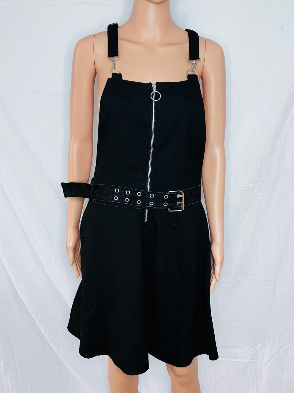 Hot Topic Black Zip-Front Mini Dress with Grommet Belt